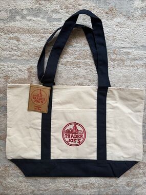 Trader Joe’s Cream/Navy Large Canvas Tote Bag